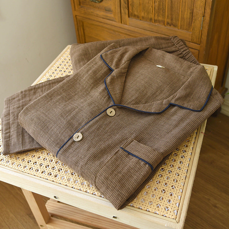 Wisterial Double-Layer Gauze Long-Sleeved Pajama Set / Brown
