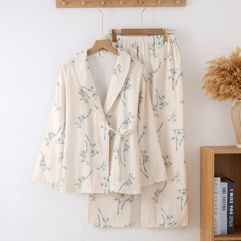 Velune Double Gauze Floral Pajama Set / Beige