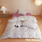 Jersey Knit Cotton Floral Bedding Set / Pink
