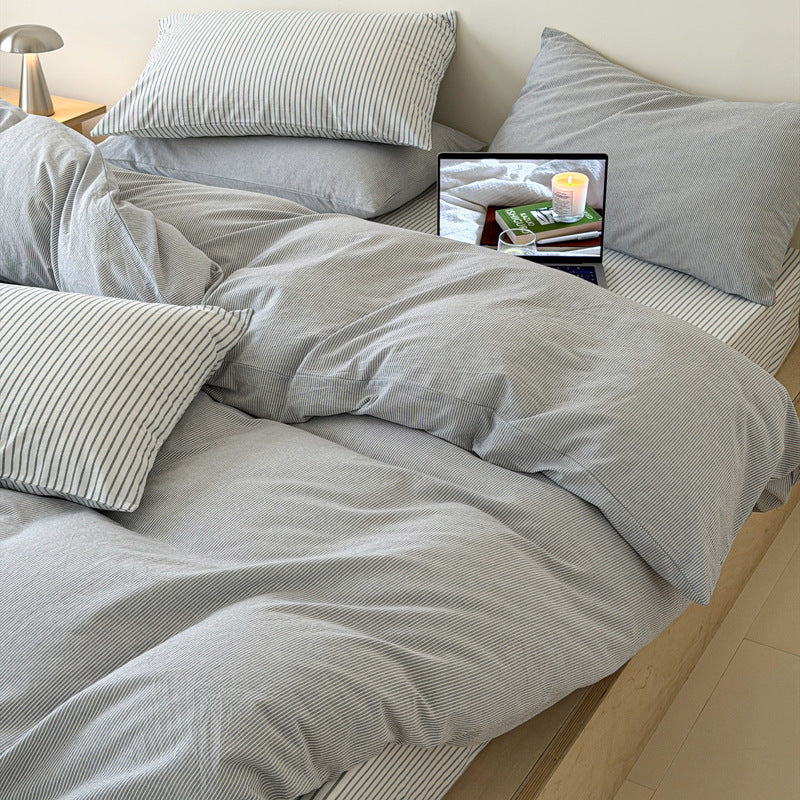 Snuggle Striped Washed Cotton Bedding Set / Gray