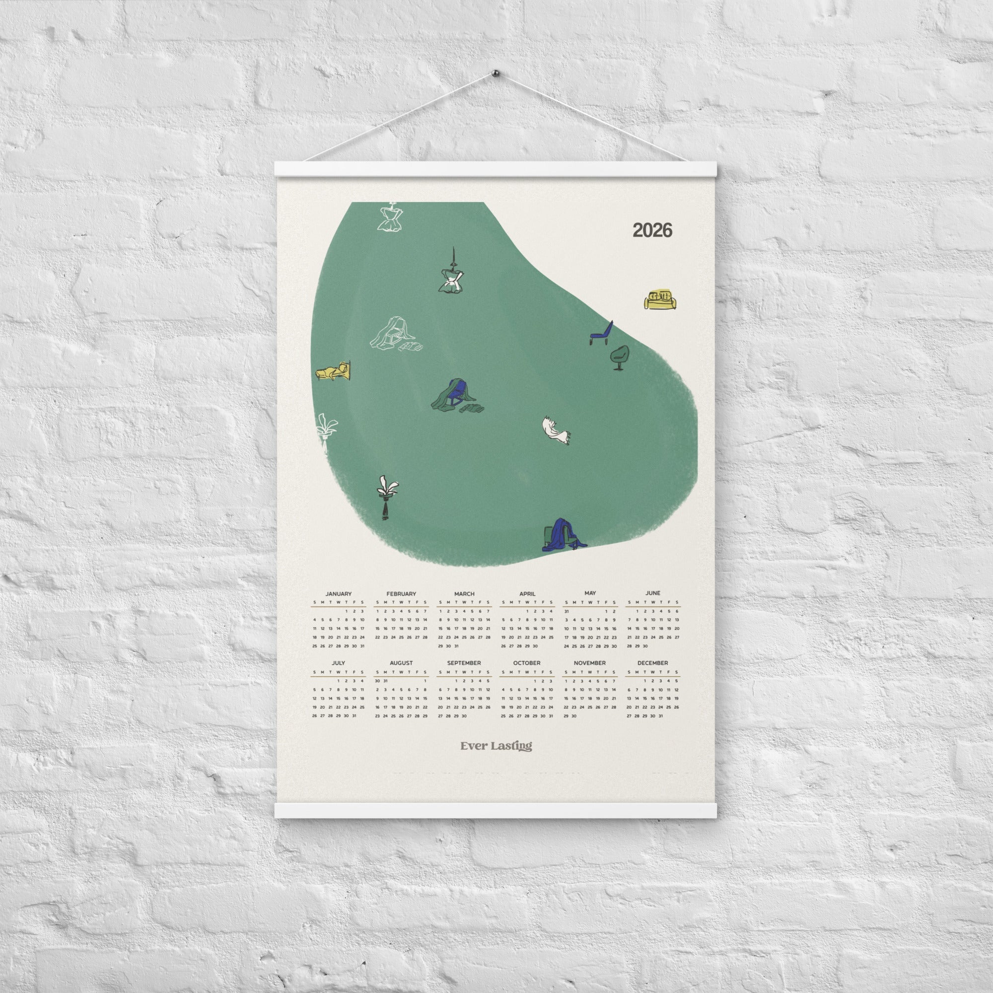  - Ever Lasting - 2026 Green Illustrated Wall Calendar - Ever Lasting