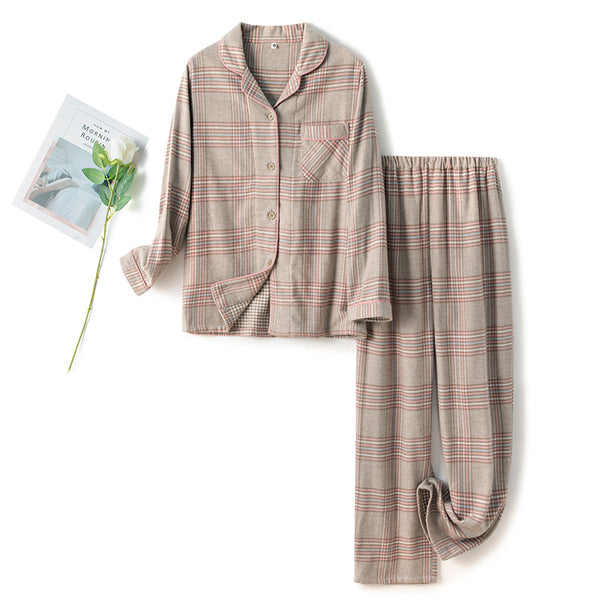 Minimalist Plaid Breathable Female Pajama Set / Pink