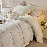 Cottage Braided Button Velvet Bedding Set / Blue