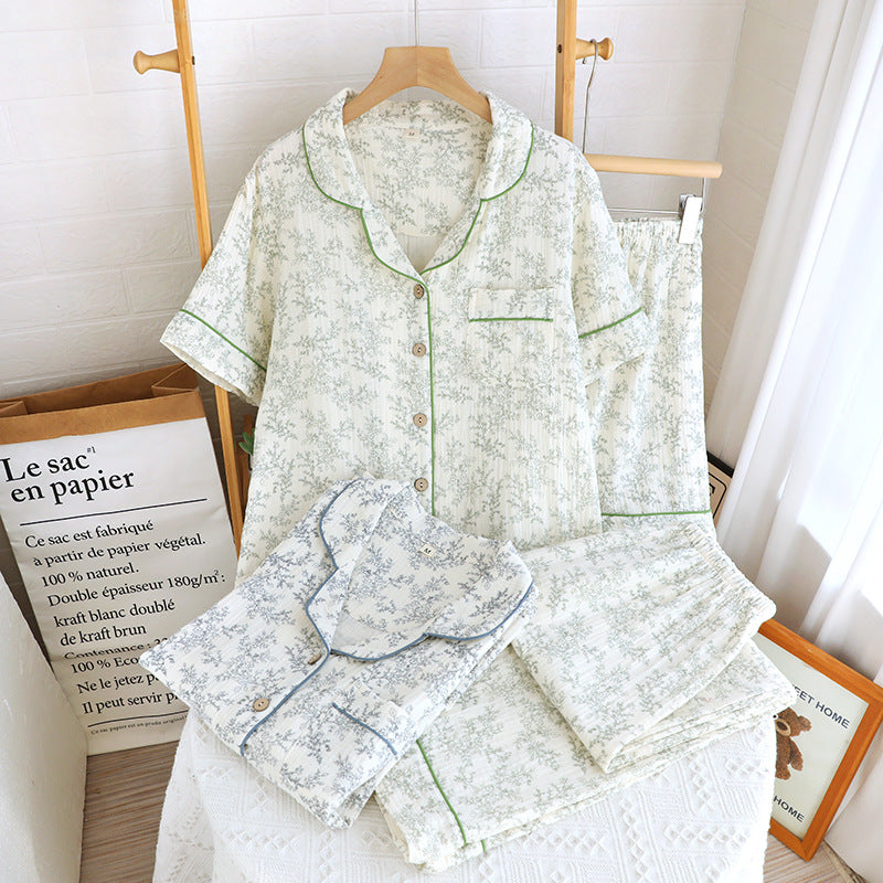 Auralis Shorts & Long-Pant Floral Pajama Set / Green