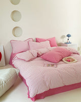 Pepper Candy Stripe Bedding Set / Green + Pink