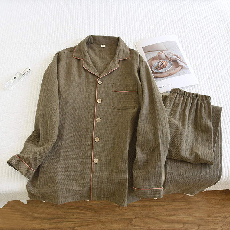 Wisterial Double-Layer Gauze Long-Sleeved Pajama Set / Green