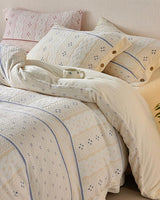 Cottage Braided Button Velvet Bedding Set / Blue