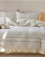 Cottage Braided Button Velvet Bedding Set / Blue