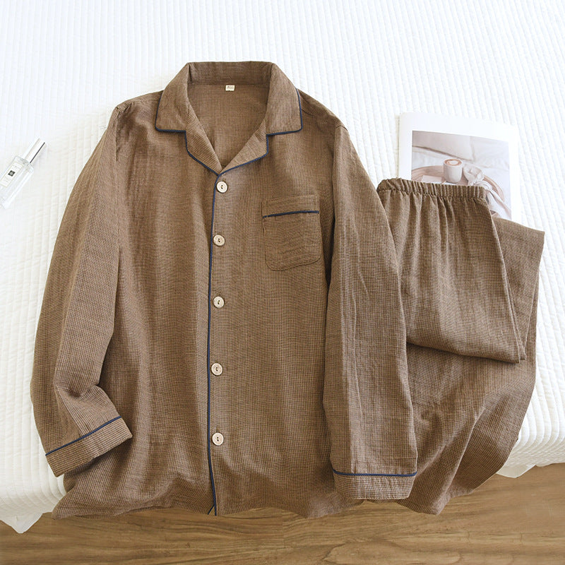 Wisterial Double-Layer Gauze Long-Sleeved Pajama Set / Brown