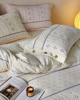 Cottage Braided Button Velvet Bedding Set / Blue