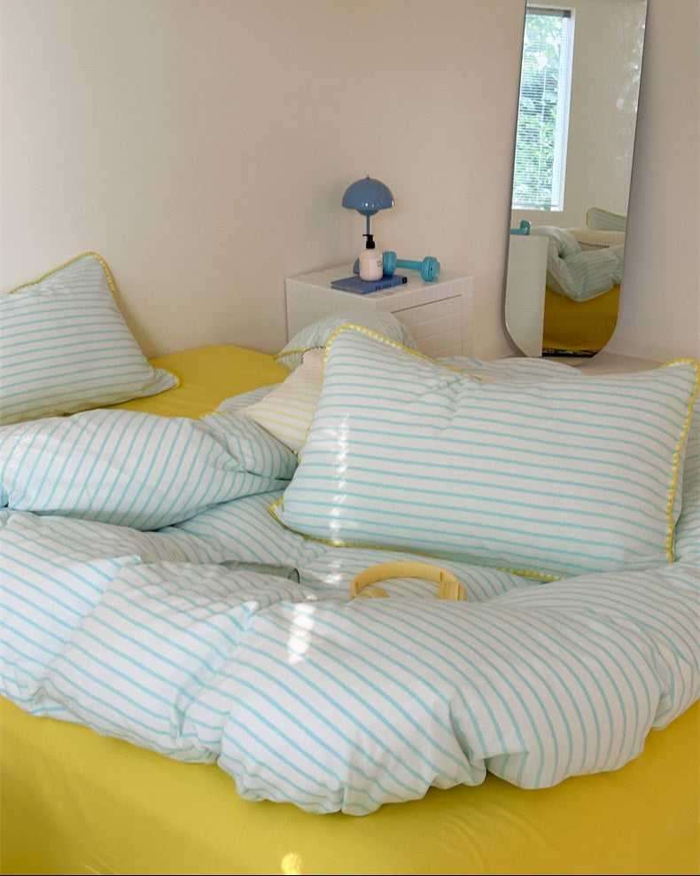 Pepper Candy Stripe Bedding Set / Green + Pink