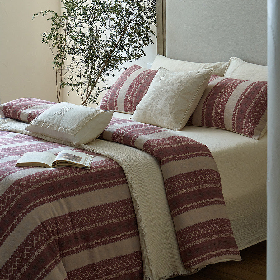Anya Striped Jacquard Bedding Set / Red