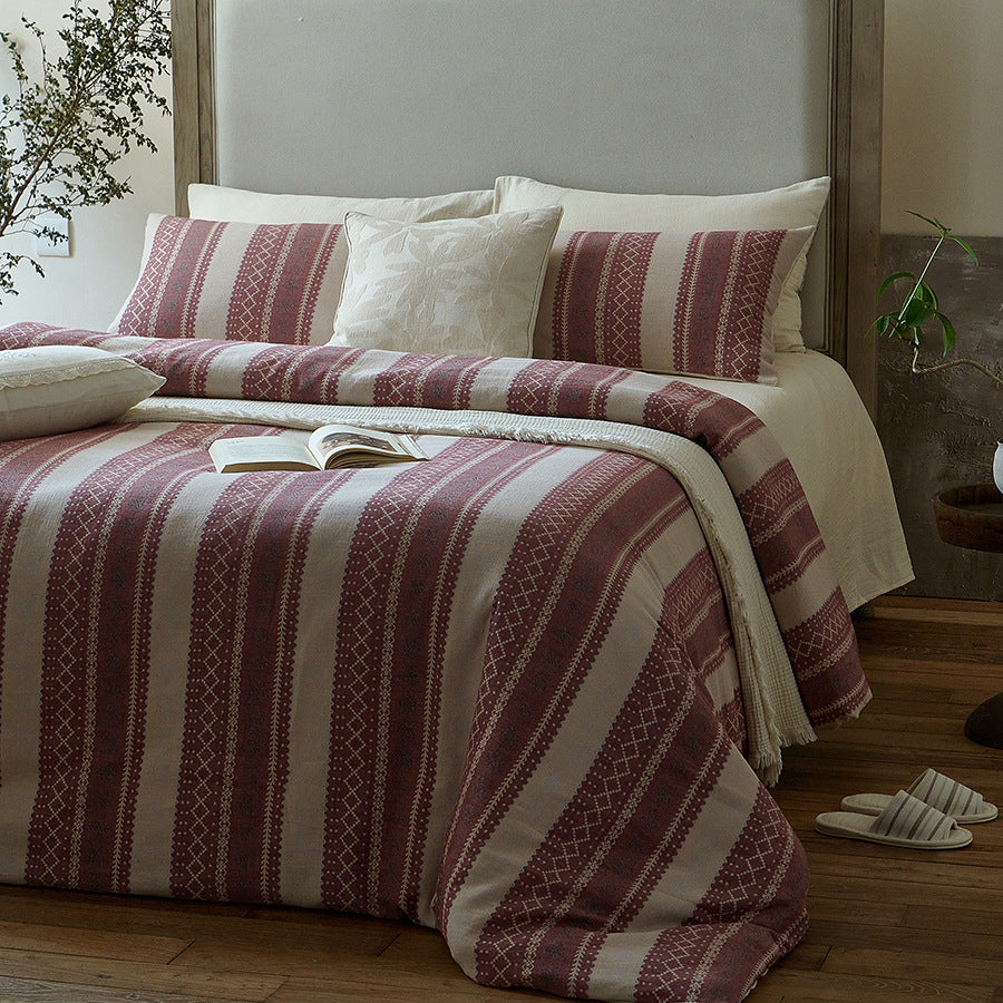 Anya Striped Jacquard Bedding Set / Red
