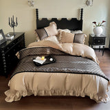 Black Lace Sweet Heart Ruffle Bedding Set / Brown