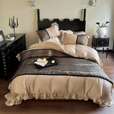 Black Lace Sweet Heart Ruffle Bedding Set / White