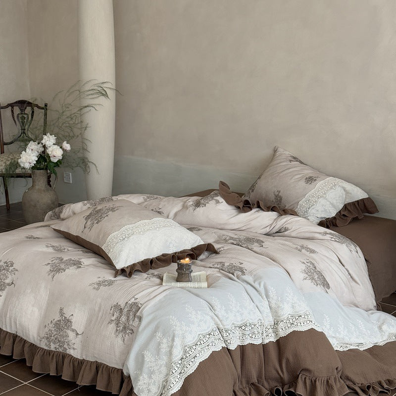 Cassia Embroidered Lace Bedding Set / Brown