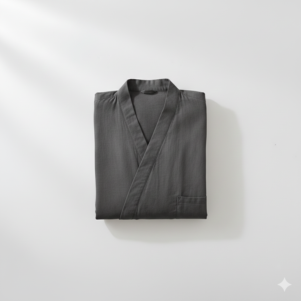 Double-Layer Gauze Cotton Robe / Gray