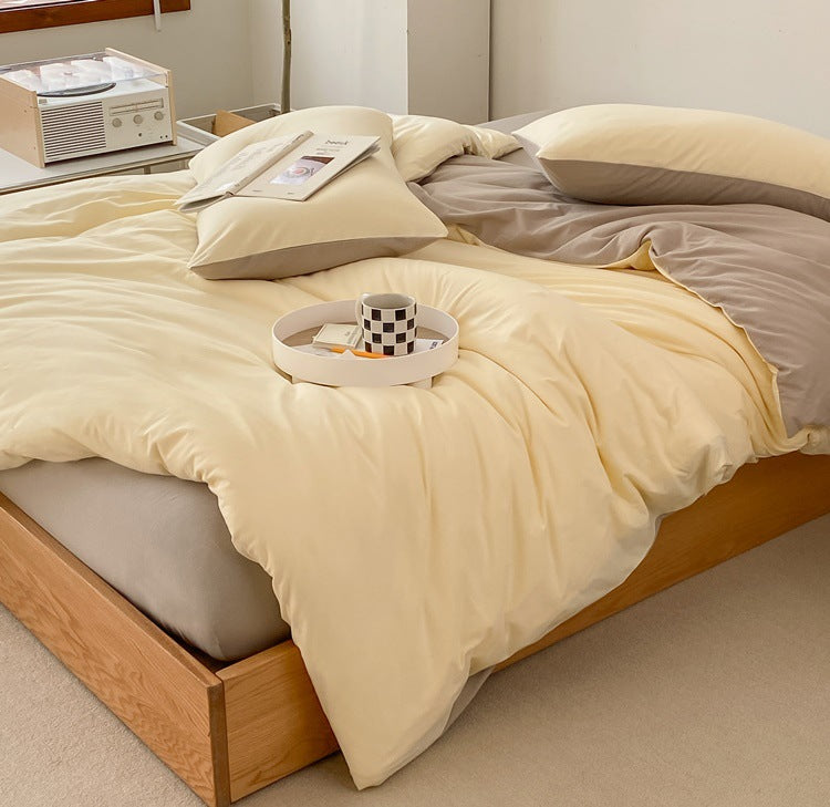 Duo Earth Tone Jersey Knit Bedding Set / White Beige