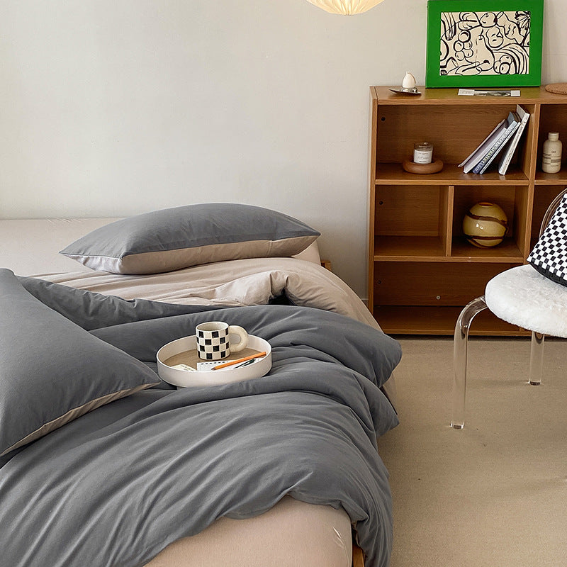 Duo Earth Tone Jersey Knit Bedding Set / White Beige