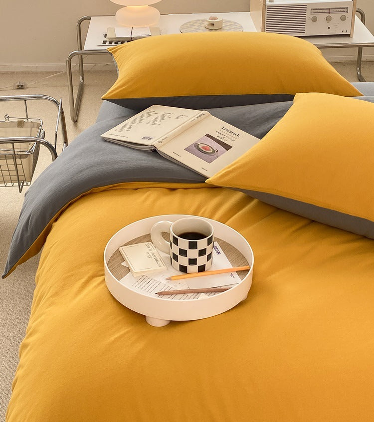 Duo Earth Tone Jersey Knit Bedding Set / White Beige