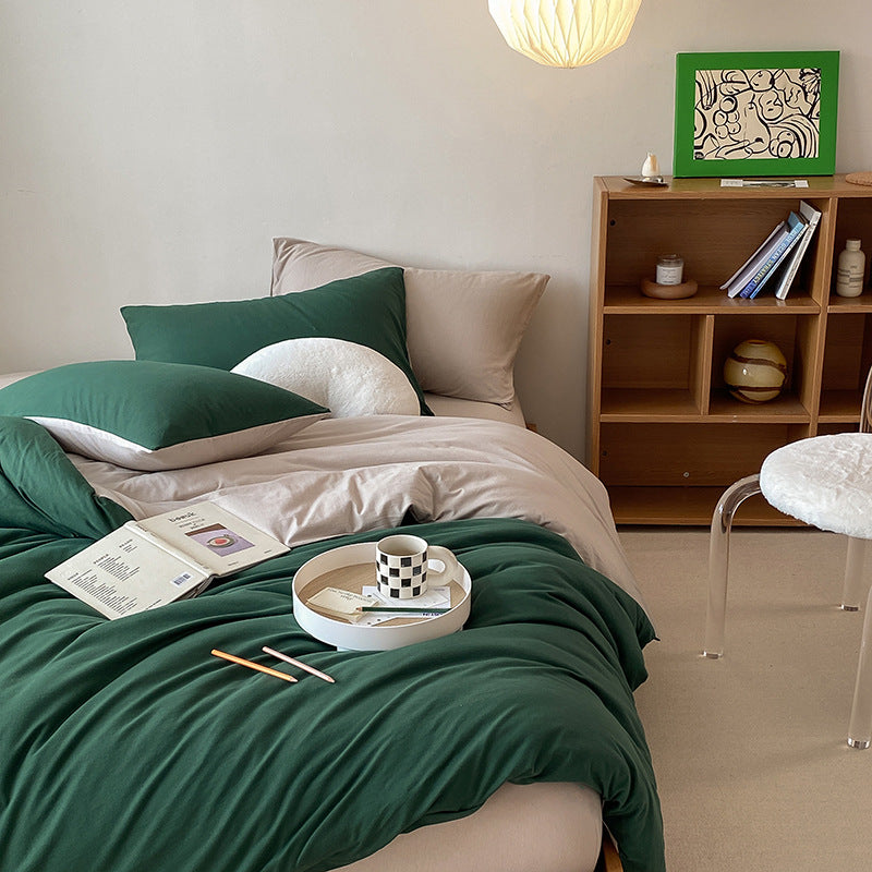 Duo Earth Tone Jersey Knit Bedding Set / White Beige