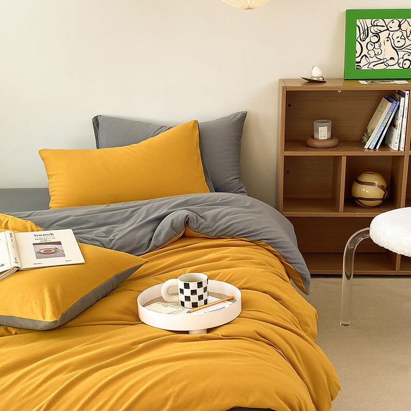 Duo Earth Tone Jersey Knit Bedding Set / White Beige