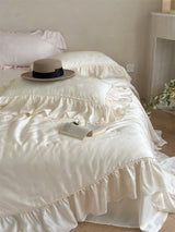 Floral Jacquard Tencel Blanket Set / White