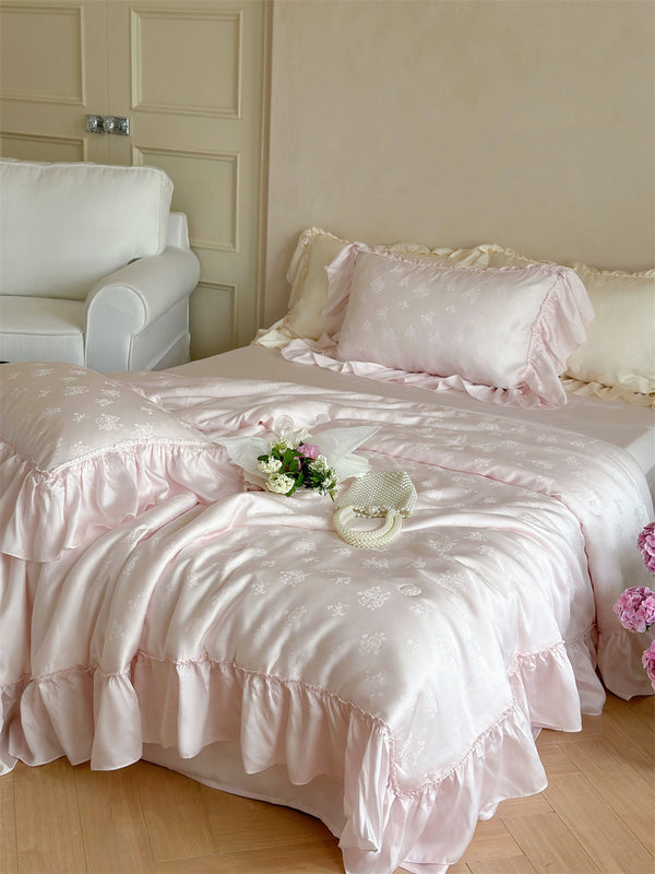 Floral Jacquard Tencel Blanket Set / Pink