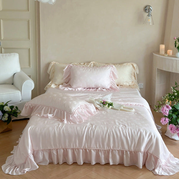 Floral Jacquard Tencel Blanket Set / Pink