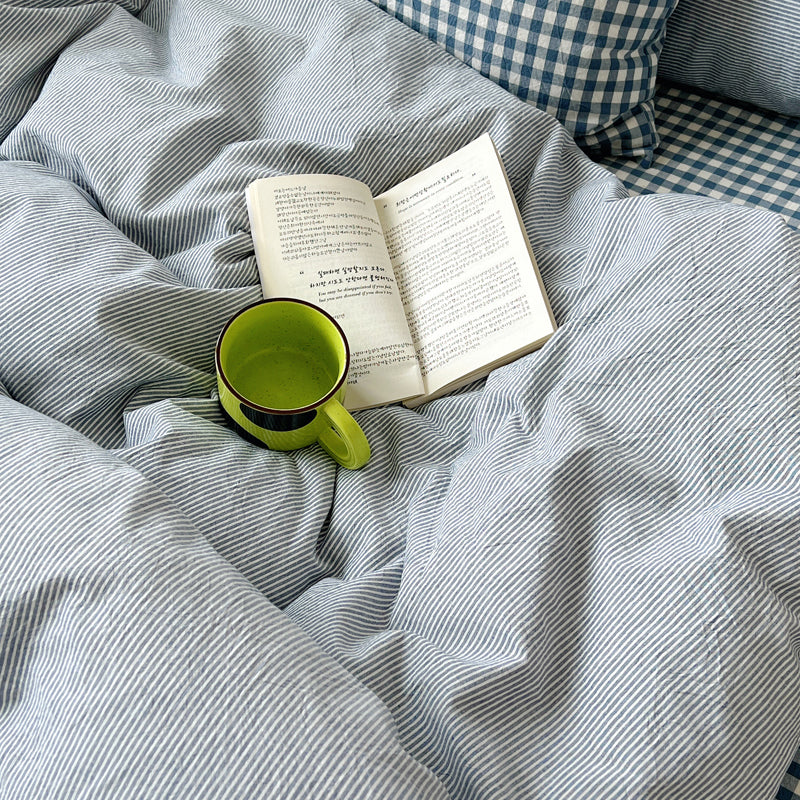 Peekaboo Gingham Stripe Bedding Set / Blue