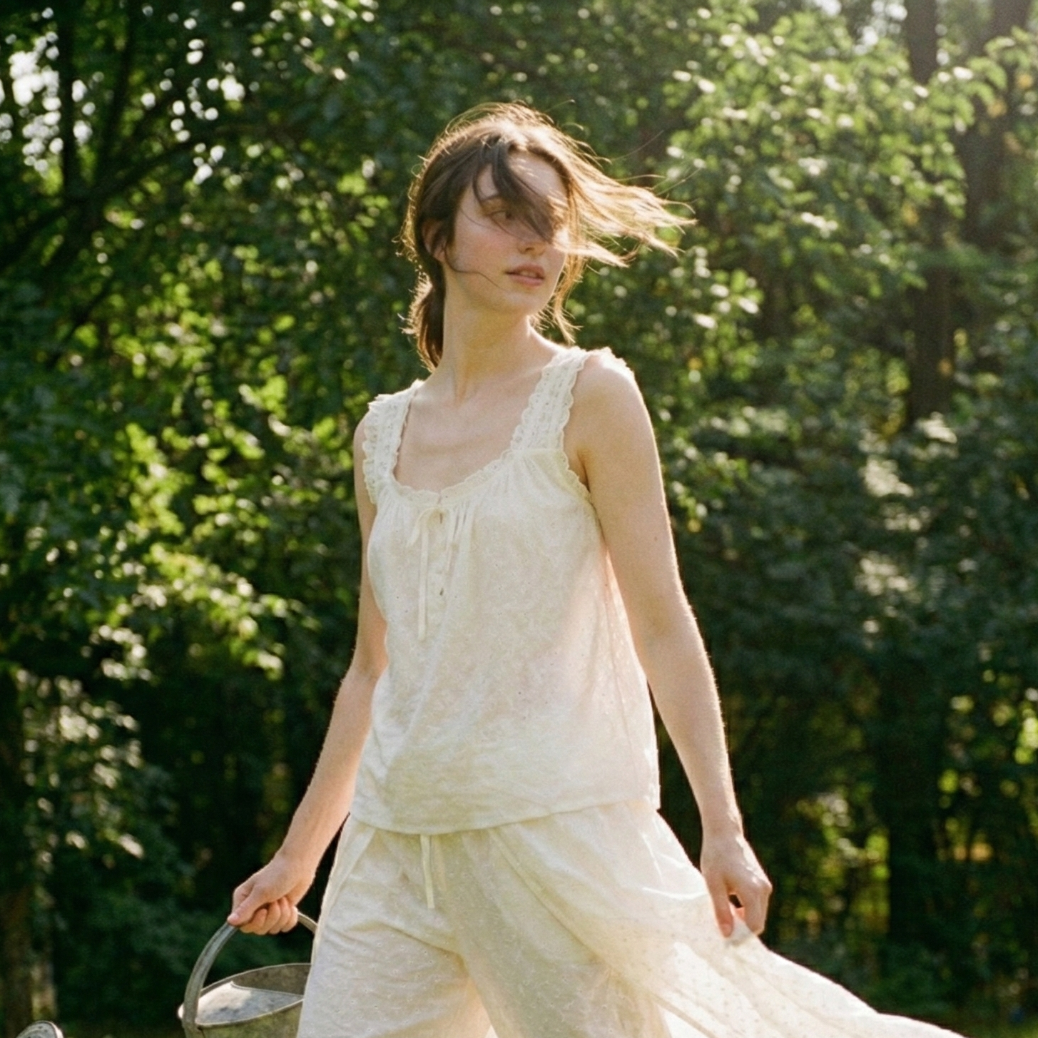 Arielle Cotton Embroidered Lounge Set / White