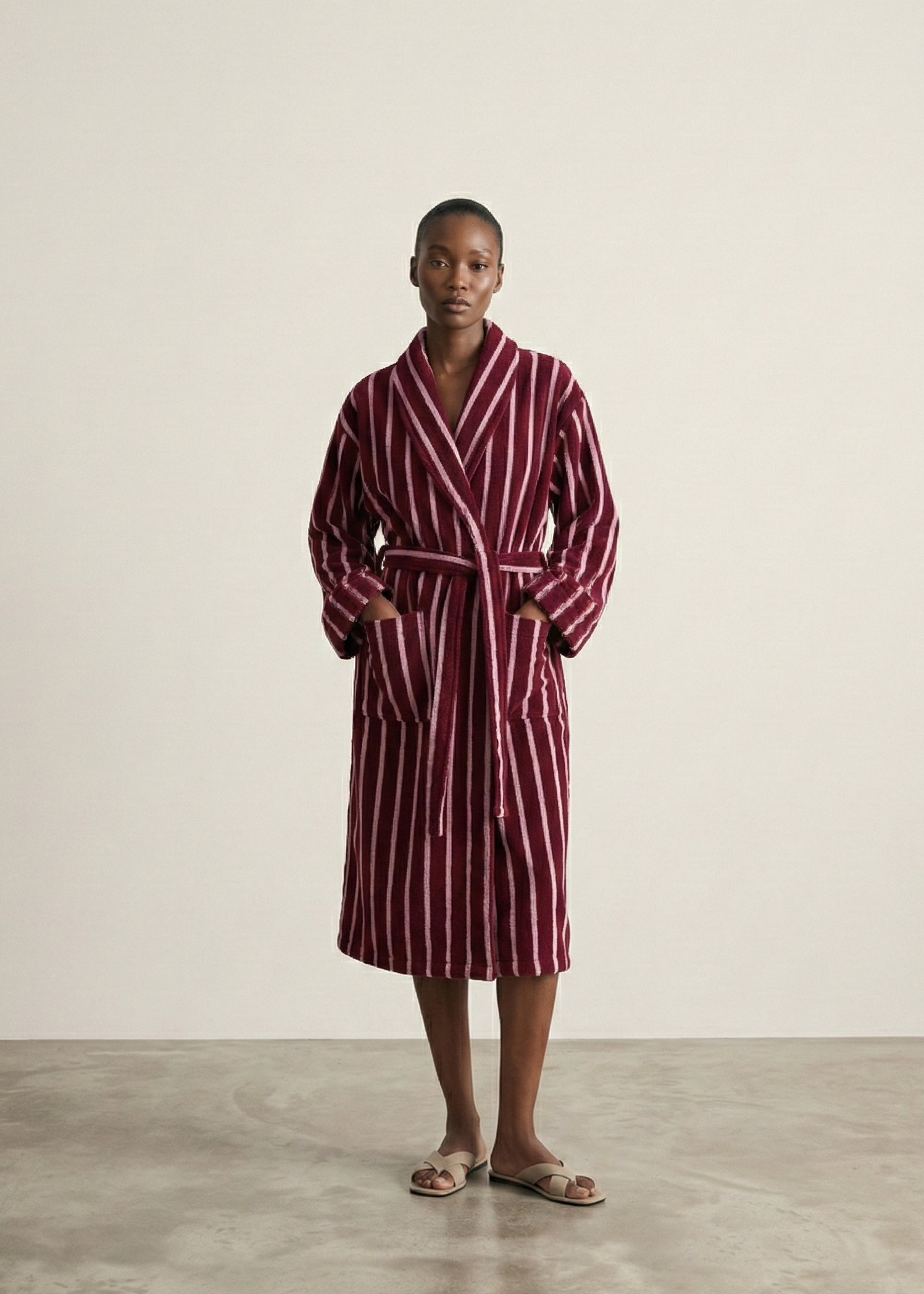 Quiet Evening Striped Robe Set / Burgundy