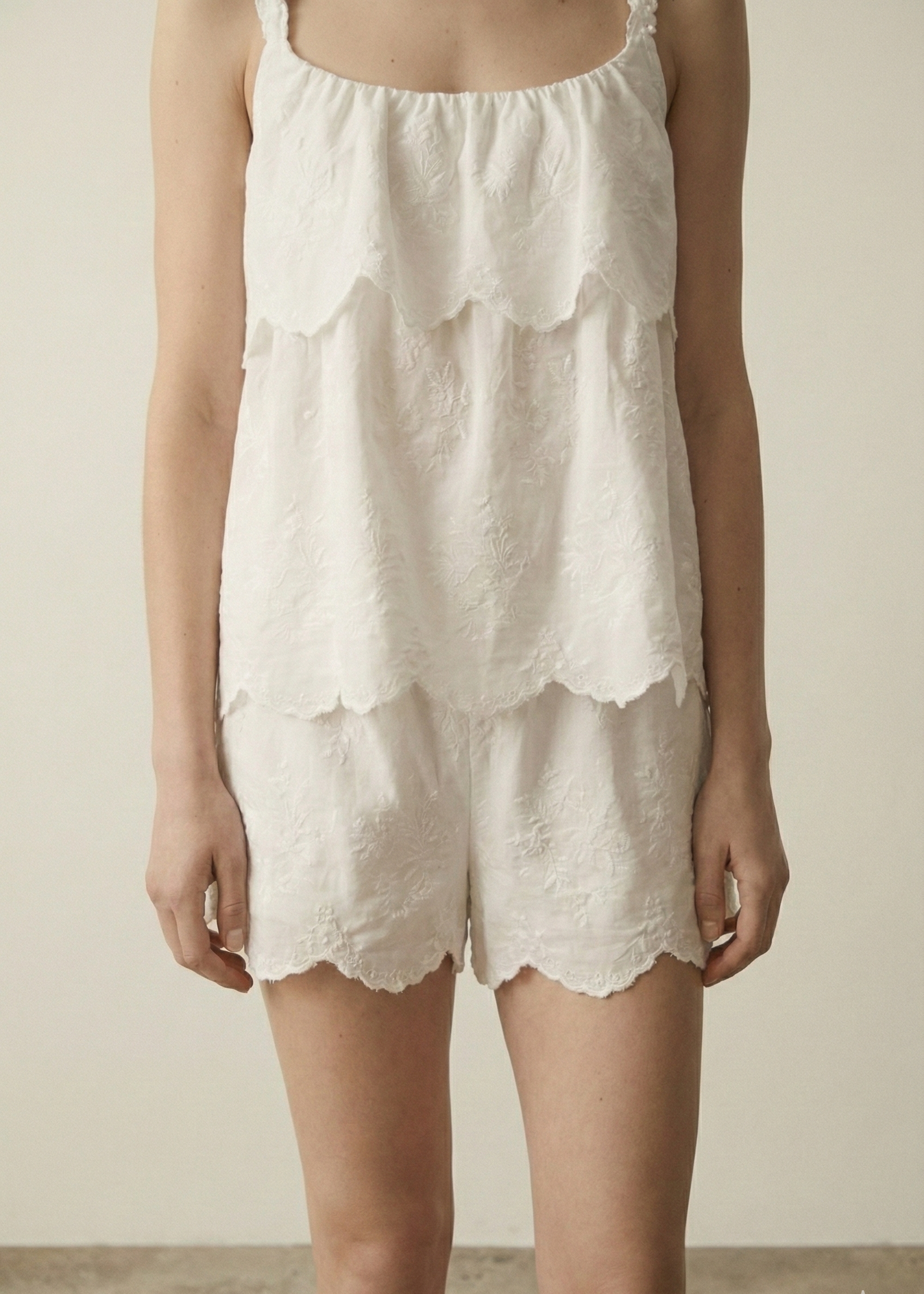 Elodie Embroidered Cotton Gauze PJ Set / White