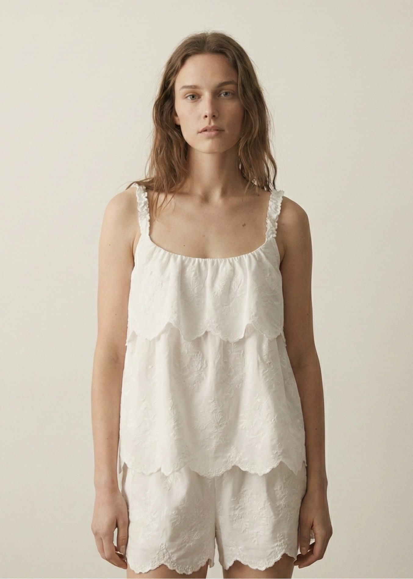 Elodie Embroidered Cotton Gauze PJ Set / White