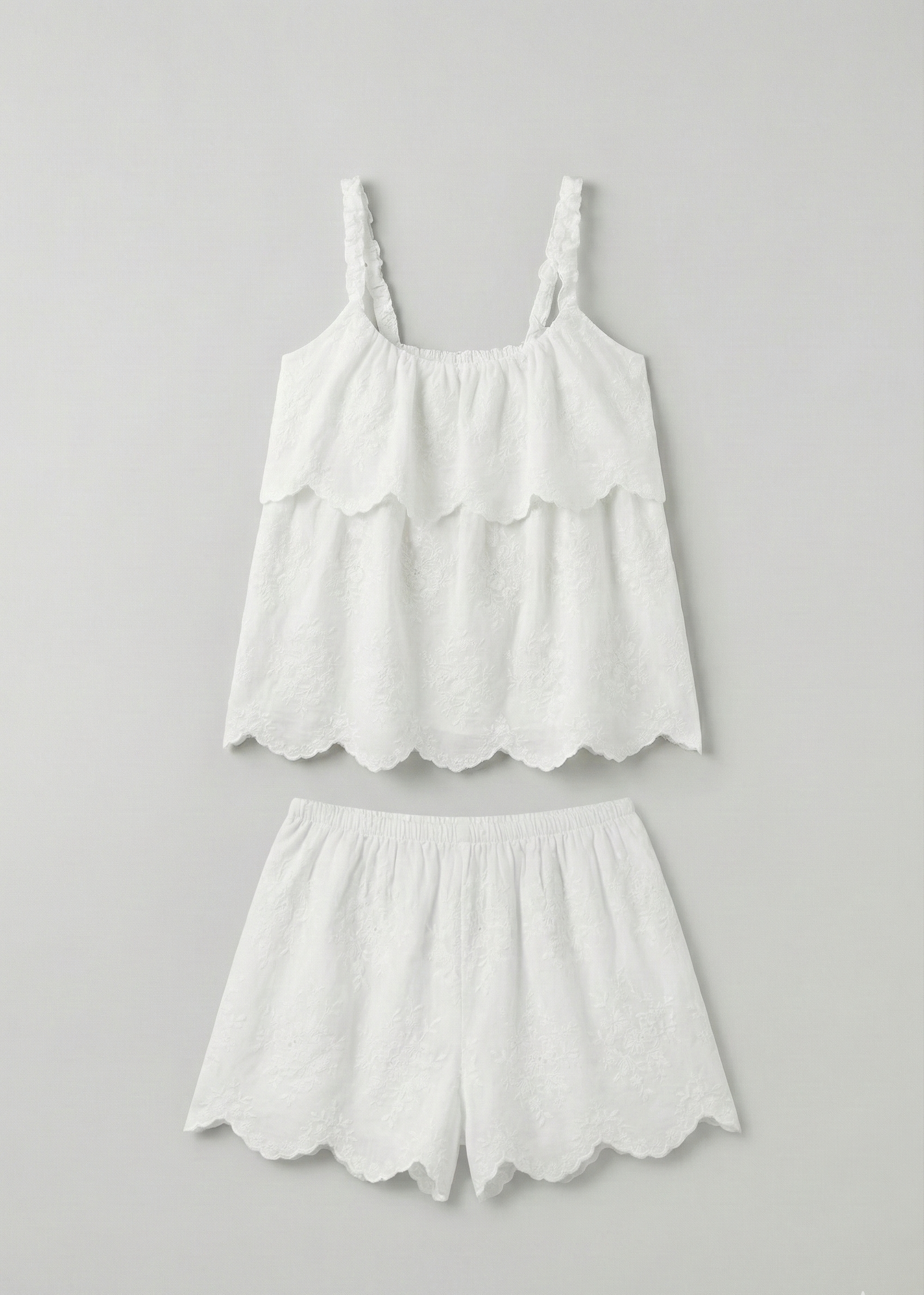 Elodie Embroidered Cotton Gauze PJ Set / White