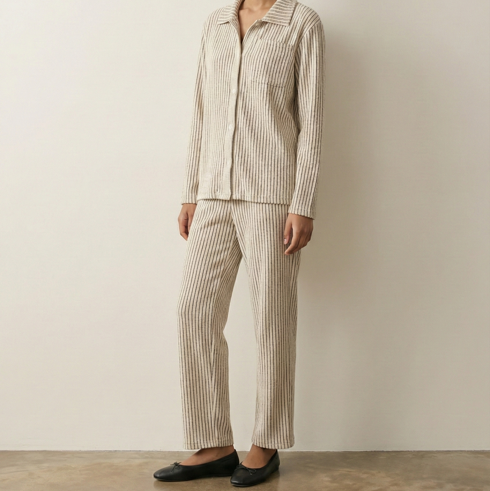 Ridge Stripe Winter Lounge Set / Light Ivory Beige