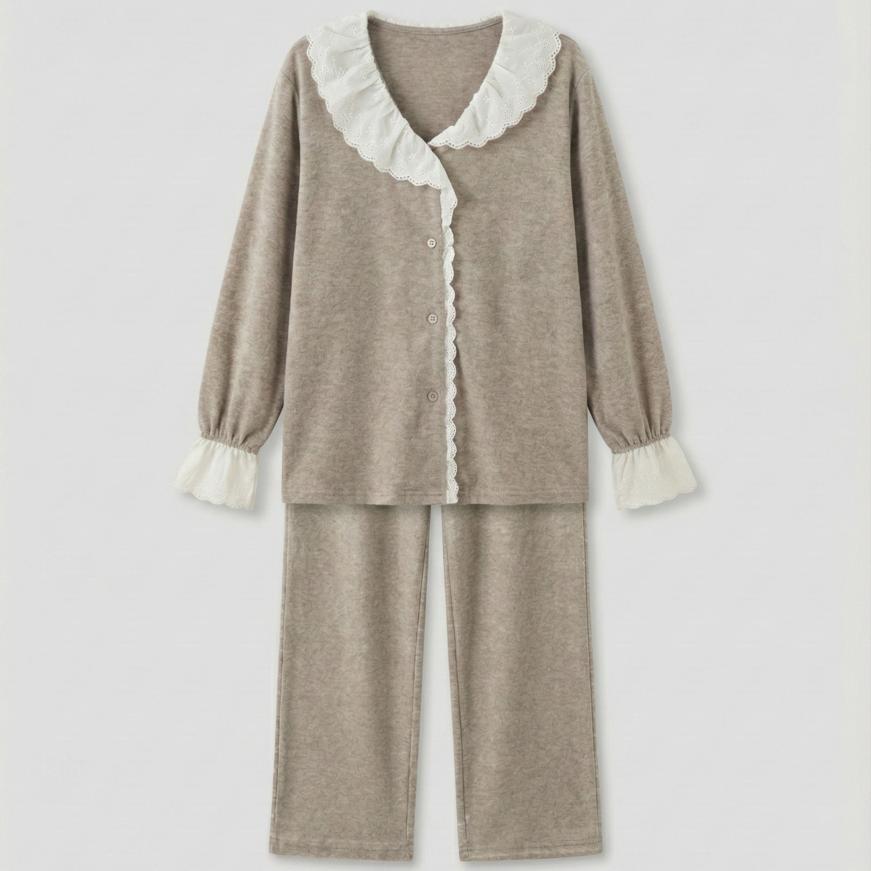 Elora Towel Velvet Lace Lounge Set / Oatmeal