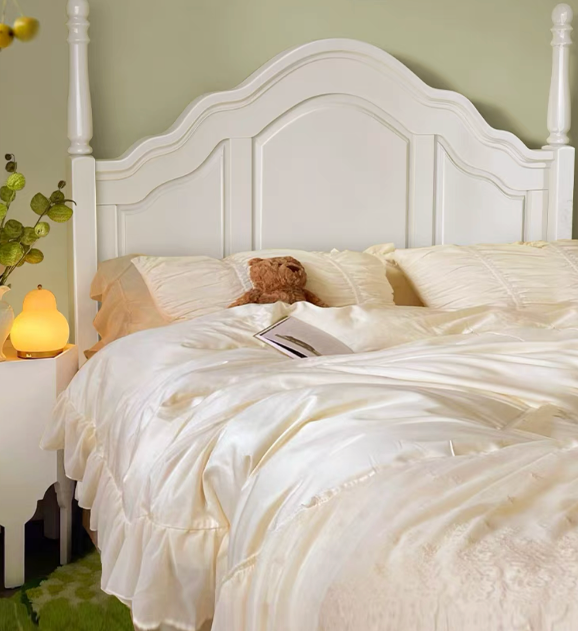 French Solid Wood White Bed Frame