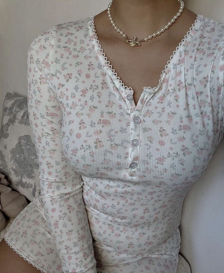 Floral Pajama Long Sleeves Bodysuit / Pink Pajamas