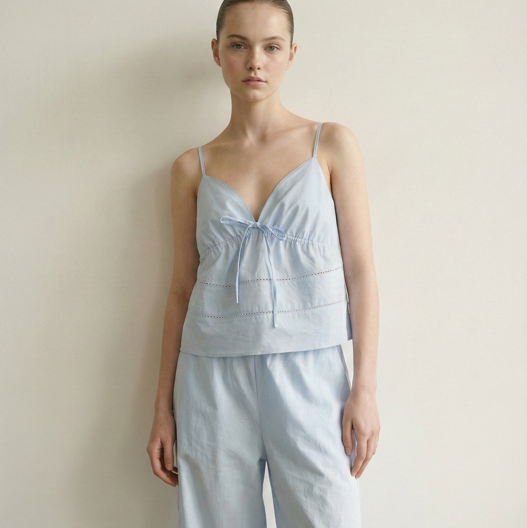 Luminae Cotton V-Neck Pajama Set / Blue