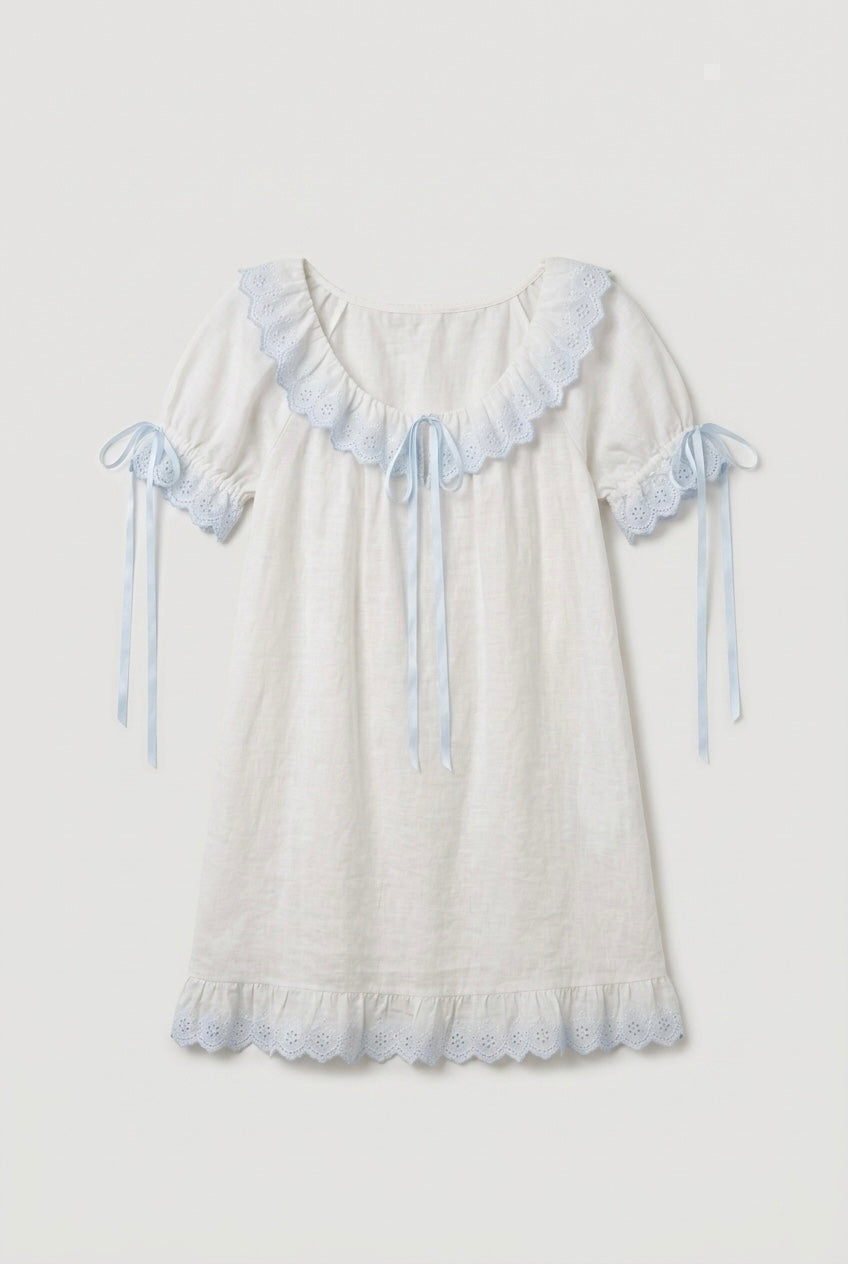 Cloudberry Ruffle Short-Sleeved Nightgown / White