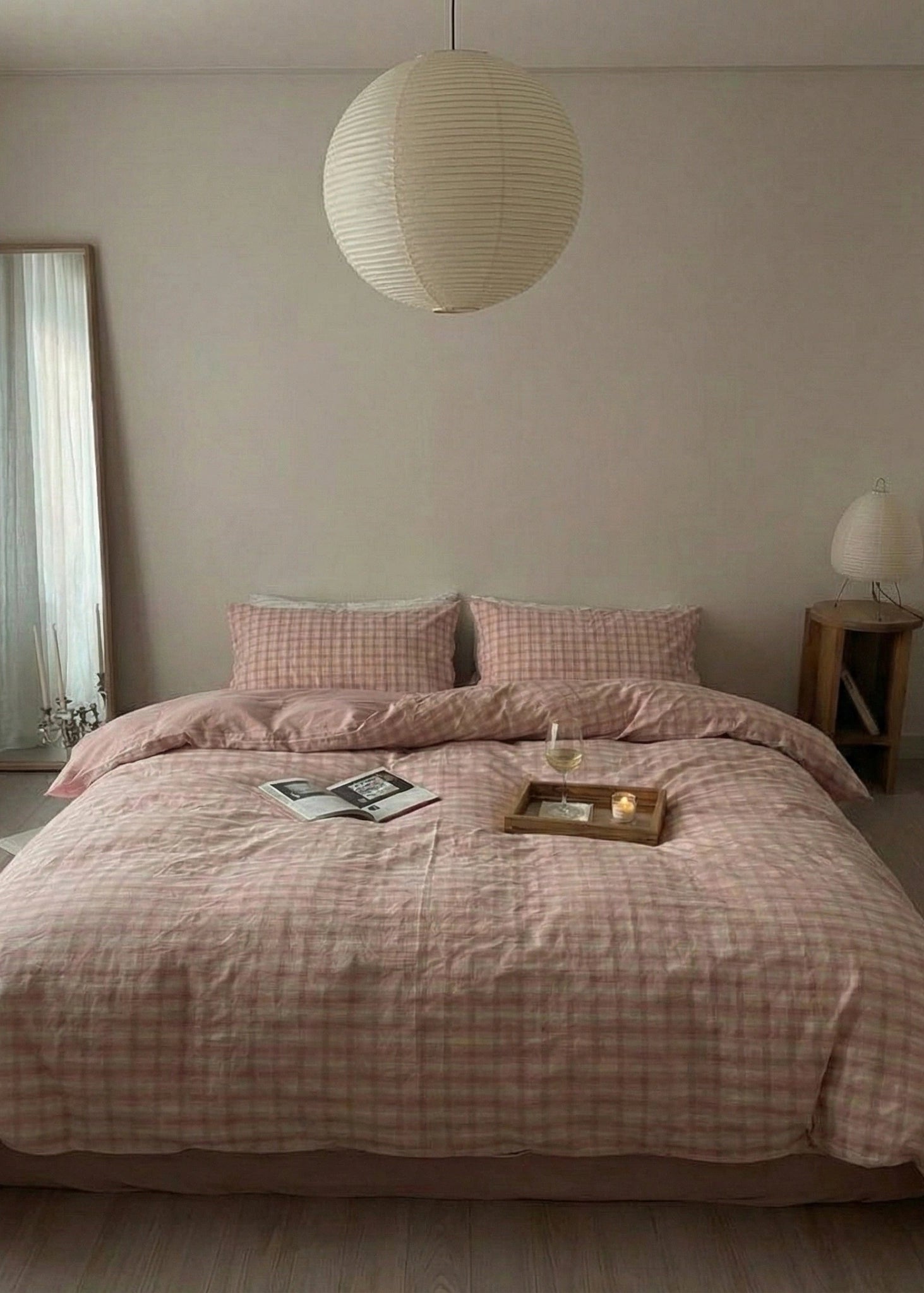 Soft Blend Plaid Small Room Bedding Set / Pink