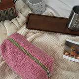 Teddy Velvet Makeup Bag / Pink + Green