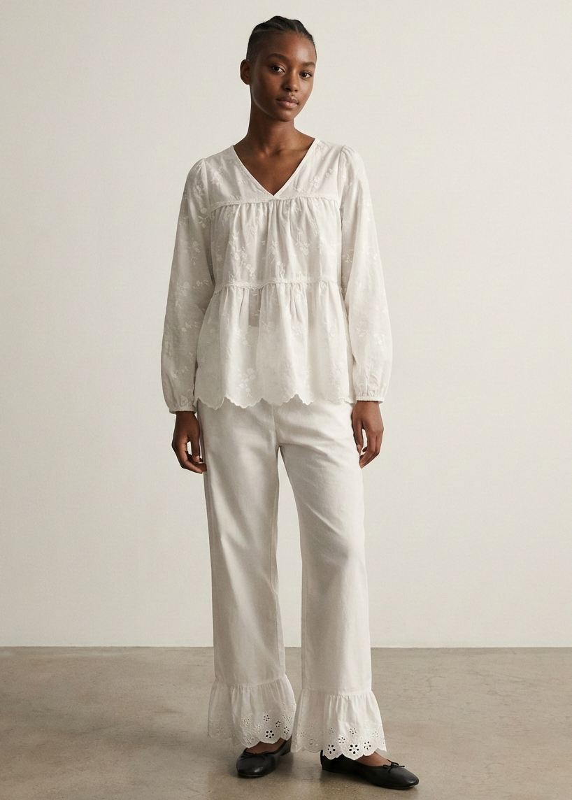 Avery Long-Sleeve & Long-Pant Floral Pajama Set / Beige