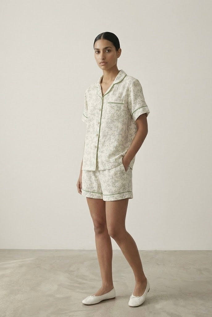 Auralis Shorts & Long-Pant Floral Pajama Set / Green
