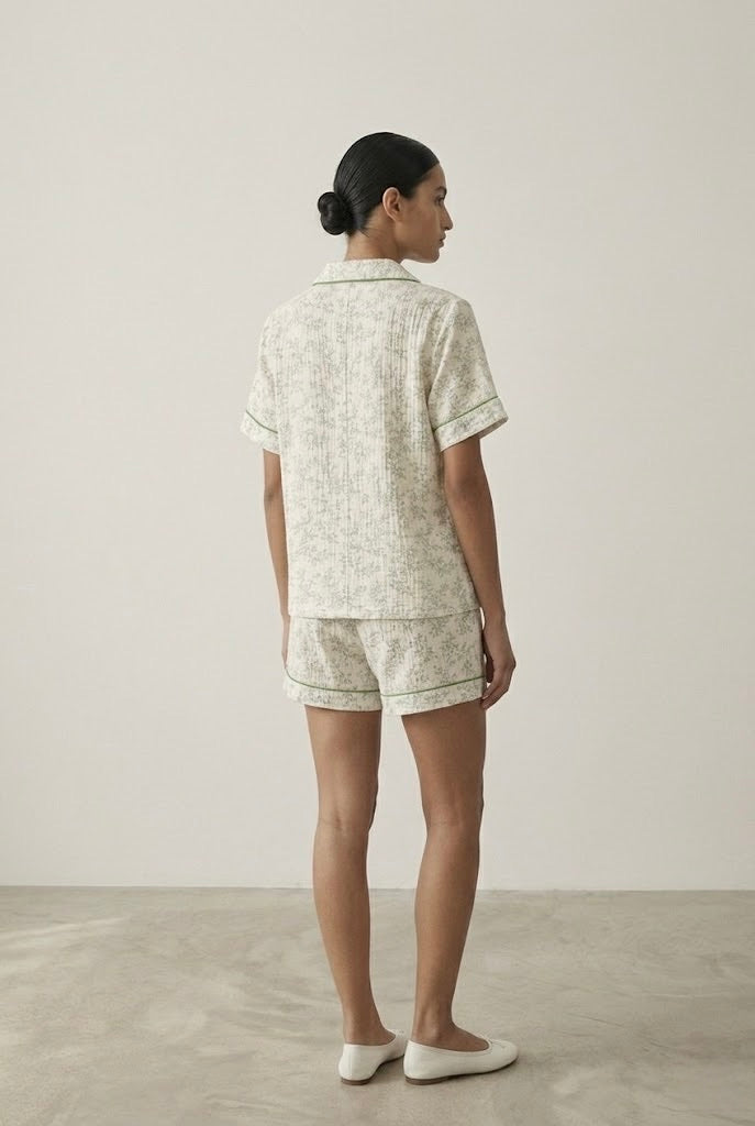 Auralis Shorts & Long-Pant Floral Pajama Set / Green