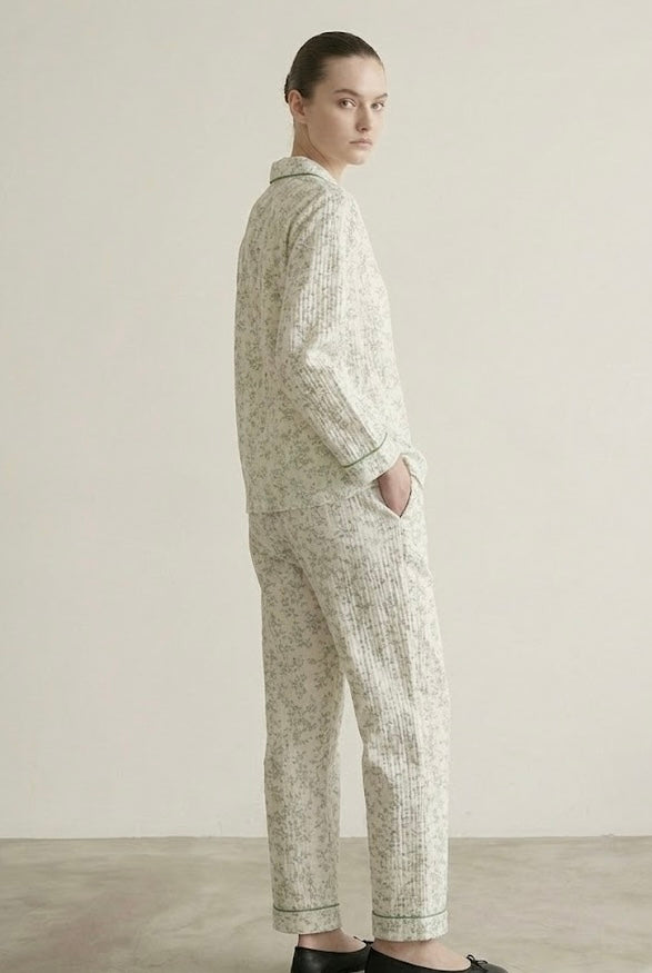 Auralis Shorts & Long-Pant Floral Pajama Set / Green