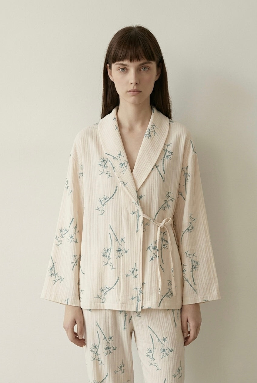 Velune Double Gauze Floral Pajama Set / Beige