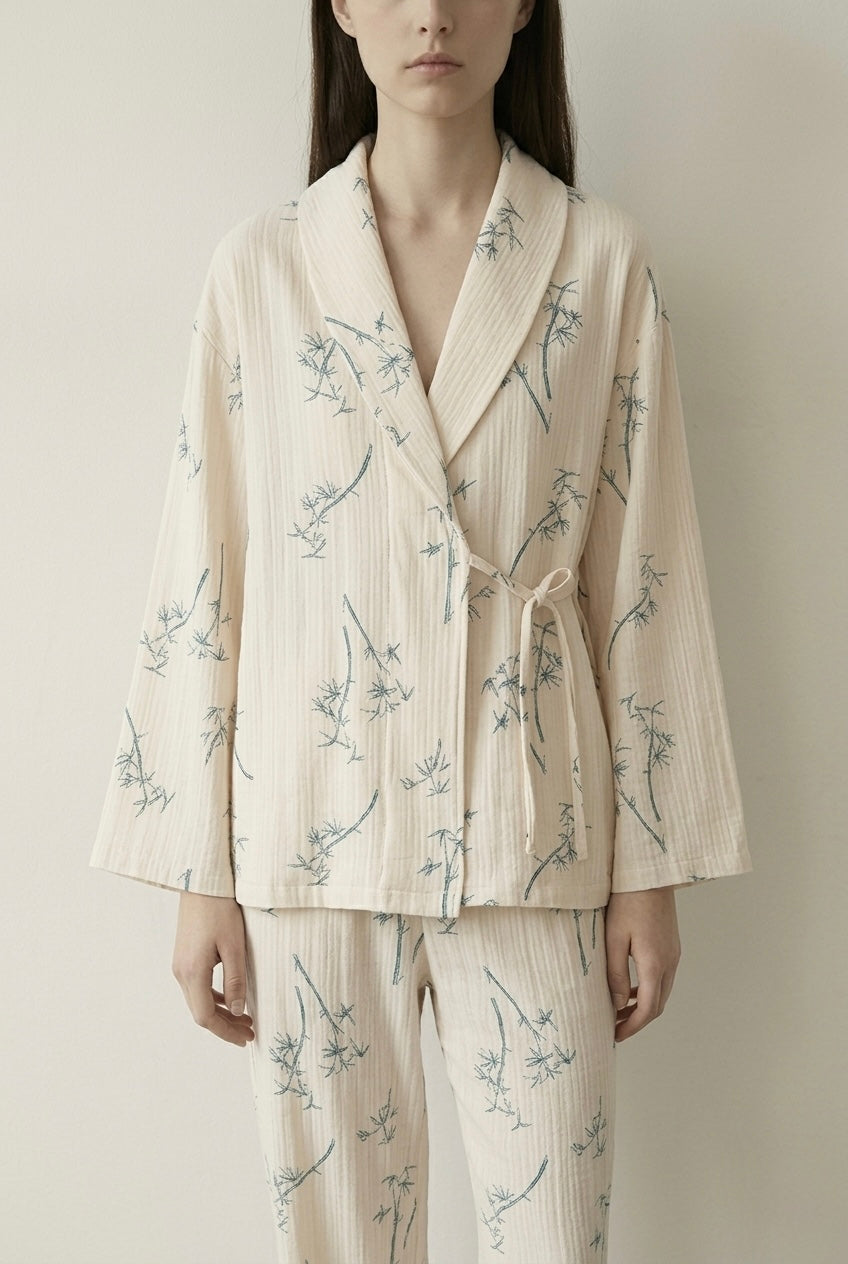 Velune Double Gauze Floral Pajama Set / Beige