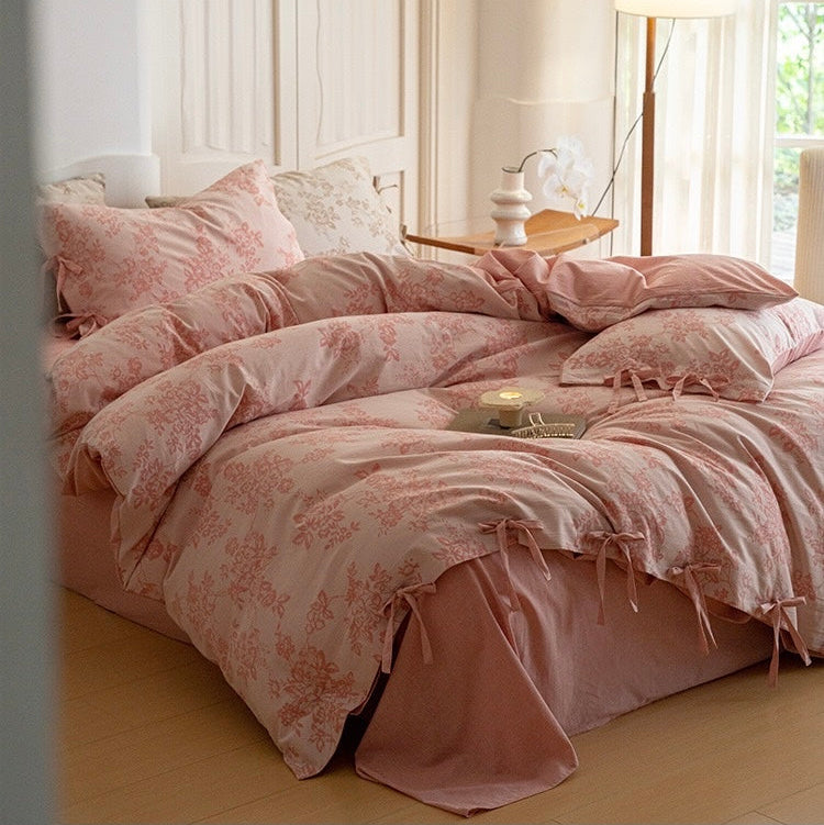 Bonnie Ribbon Bow Tie Floral Bedding Set / Pink